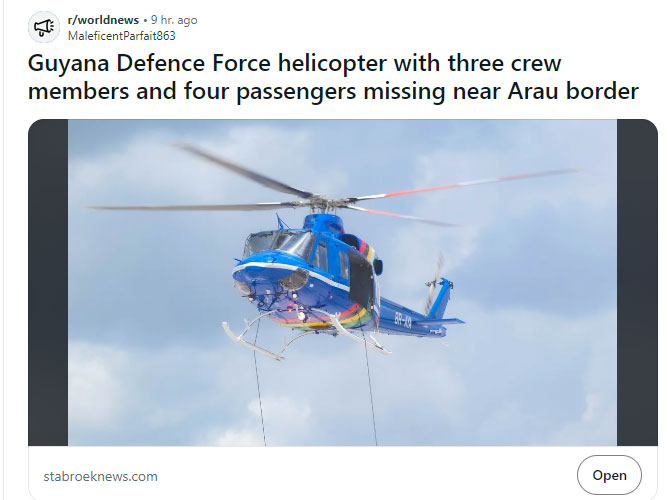 Latest update on Guyana Missing Helicopter